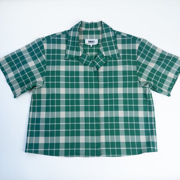 EUC $595 MM6 Maison Margiela Oversized Green Check Boxy Top IT 40 US 4 - Picture 2 of 7